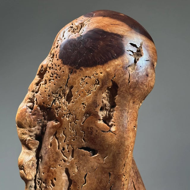 Wood Vintage Abstract Modernist Hand Carved Burl Wood Sculpture on Stand For Sale - Image 7 of 8