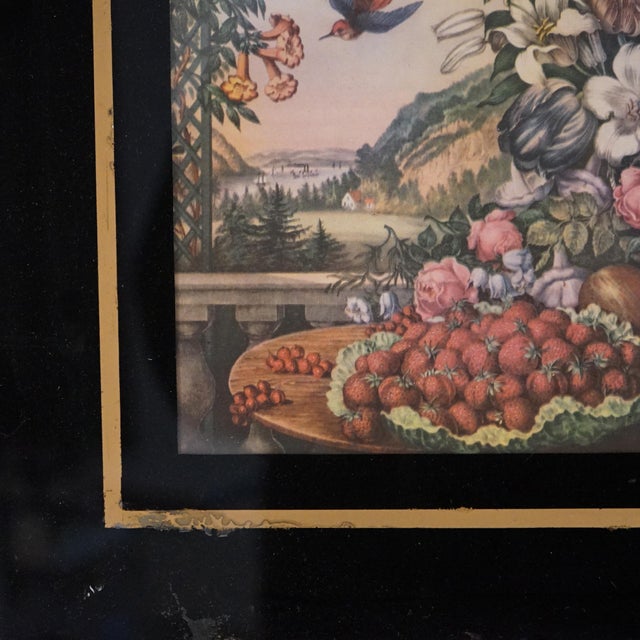 Glass Antique Still Life Floral Print In Original Gilt Frame with Eglomise Glass Circa 1880 For Sale - Image 7 of 10