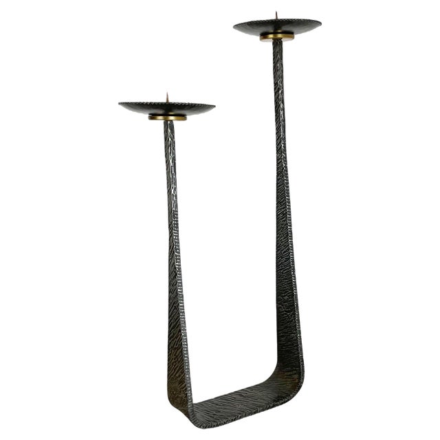 Modernist Sculptural Brutalist Copper Floor Candleholder, Germany, 1970s For Sale