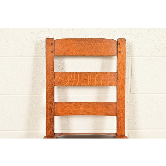 Limbert Antique Mission Oak Arts & Crafts Ladder Back Dining Chairs, Pair For Sale In South Bend - Image 6 of 15