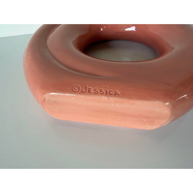 1980s Postmodern Sculptural Coral Pink Glazed Ceramic Vase by Jessica For Sale - Image 10 of 12