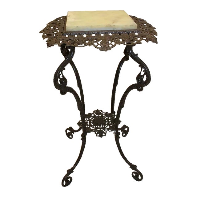19th Century American Victorian Cast Iron Marble Top Lamp Table Stand For Sale