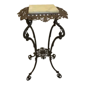 19th Century American Victorian Cast Iron Marble Top Lamp Table Stand