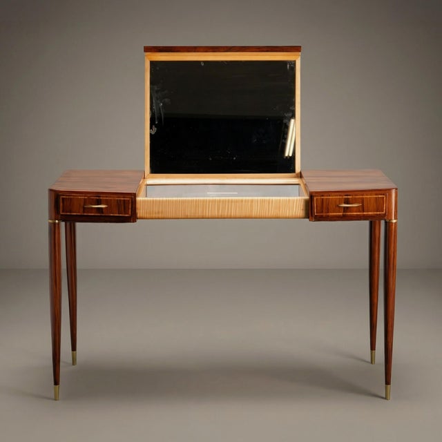 Gio Ponti Gio Ponti Style Rosewood Vanity With Brass Accents, Circa 1950 For Sale - Image 4 of 7