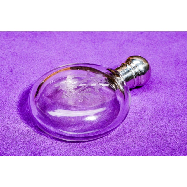 Wonderful Antique Round Crystal Victorian Perfume Flask With Sterling Silver Cap Monogram JLC Home Decor Collectible For Sale - Image 10 of 13