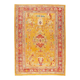 Antique Zabihi Collection Stunning Sunny Yellow Turkish Ghiordes Rug - 9'10" x 13'10" For Sale