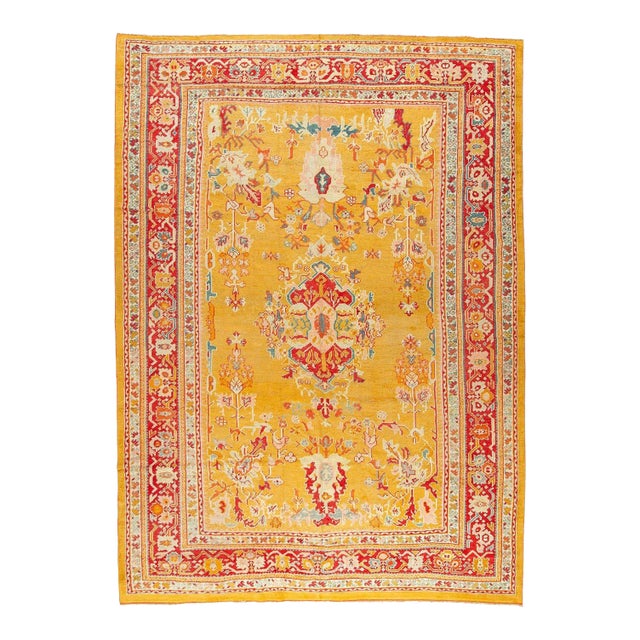 Antique Zabihi Collection Stunning Sunny Yellow Turkish Ghiordes Rug - 9'10" x 13'10" For Sale