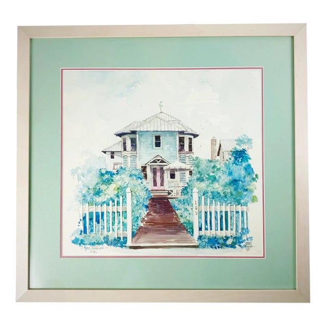 Original Artist Signed Watercolor Jerry Baum Seaside Beach 30a Fl Framed Artwork For Sale