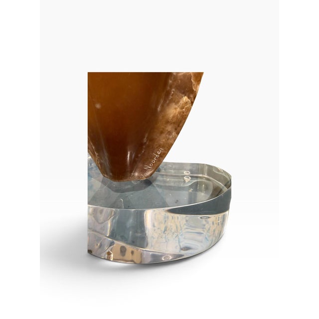 Stone Mid-Century Modern Signed Van Noorden Biomorphic Abstract Alabaster Sculpture on Lucite Base For Sale - Image 7 of 9