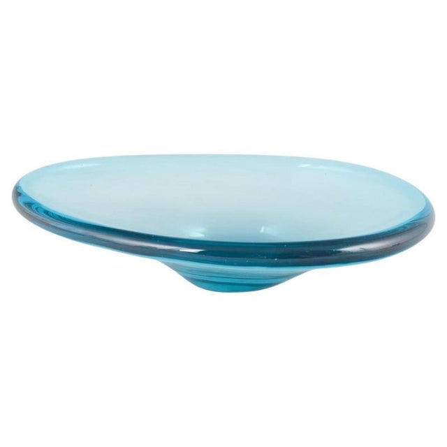 1970s Organically Shaped Bowl in Turquoise-Blue Art Glass, 1970s For Sale - Image 5 of 5