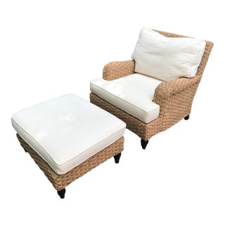 Ralph Lauren Style Seagrass Club Chair and Ottoman For Sale