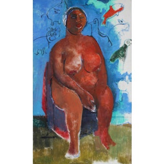 Martin Snipper Expressionist Nude Portrait With Blue Oil Painting on Canvas, Mid 20th Century For Sale