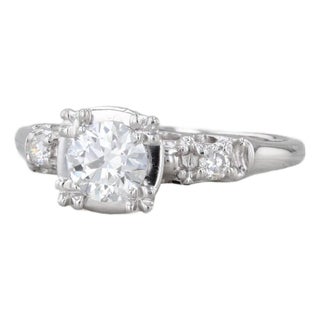 Vintage Round 0.64ctw Diamond Engagement Ring 900 Platinum Size 7.25 For Sale
