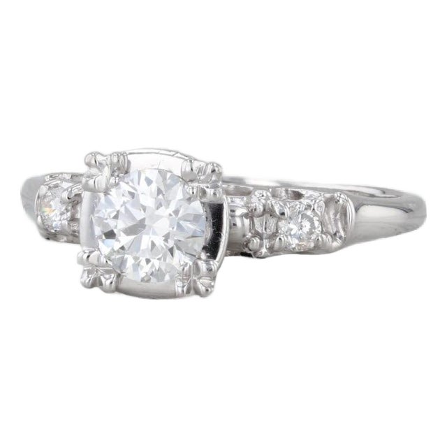 Vintage Round 0.64ctw Diamond Engagement Ring 900 Platinum Size 7.25 For Sale