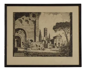 1960s Laurenzi Italian Architectural Etching Secret Message