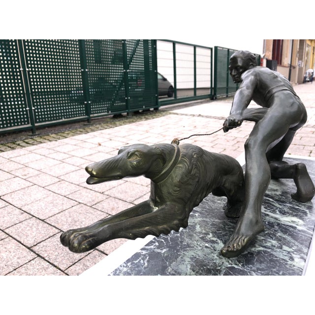 1930s Art Deco Bronze Sculpture with Marble Pedestal, 1930s For Sale - Image 5 of 15