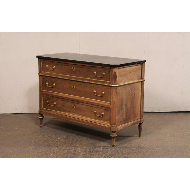 19th Century 19th Century Louis XVI Commode With Original Marble & Brass Trim For Sale - Image 5 of 12