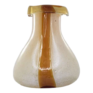 Late 20th Century Hand Blown Art Glass Vase Rolled Lip Rim Cream Amber Orange