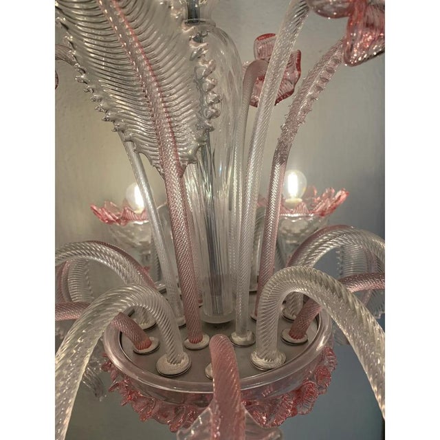 Chandelier in Transparent and Pink Murano-Style Glass with Flower and Leaf Motifs by Simoeng For Sale - Image 9 of 13