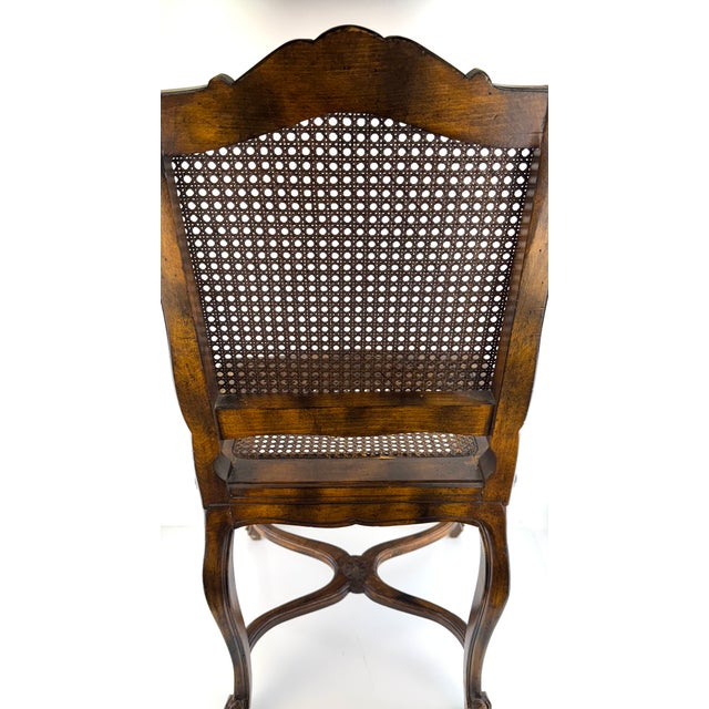 Brown Antique Louis XV Style Carved Walnut Caned Side Chair With Floral Crest For Sale - Image 8 of 13
