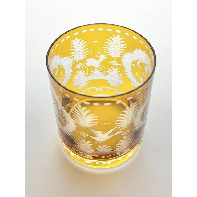 1970s 1970s Bohemian Amber Glass Cut 3 Tumbler Cocktail Glasses Wildlife Deer Duck For Sale - Image 5 of 7