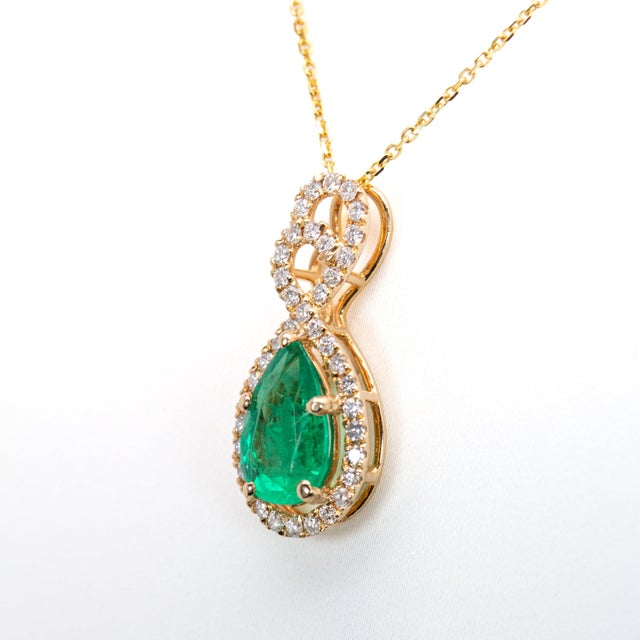 Green Gia Certified Colombian Emerald Diamond Halo Pendant: Solid 14k Gold, 10x6mm For Sale - Image 8 of 8