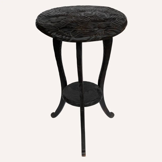 Japanese Hand Carved Floral Side Table or Plant Stand, 1905 For Sale - Image 6 of 9