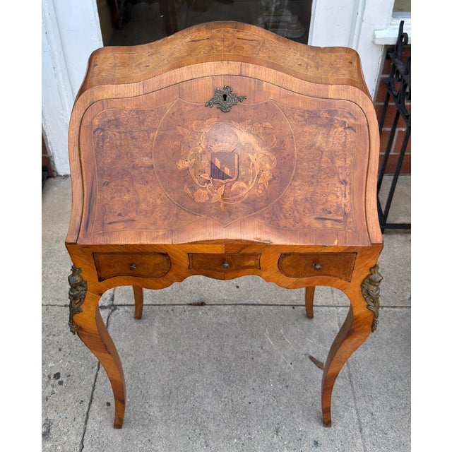 Antique Petite French Inlaid Secretary Desk For Sale In Los Angeles - Image 6 of 9
