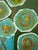 Paint Modern Abstract Floral Acrylic Painting – Teal Flowers on Green Canvas For Sale - Image 7 of 8