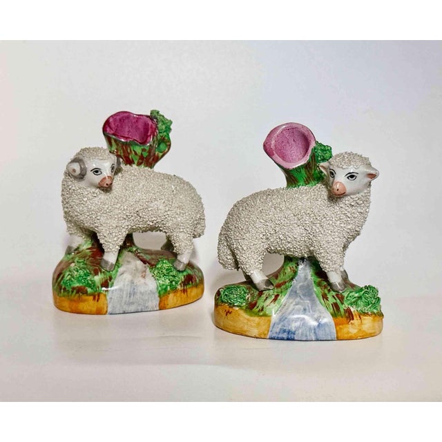 Antique Staffordshire Vases Sheep and Ram - A Pair For Sale In Providence - Image 6 of 9