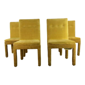 Set of 4 Post Modern Yellow Upholstered Parsons Dining Chairs