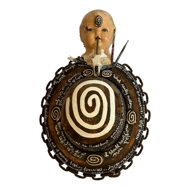 Mixed Media Wall Sculpture Titled Spiraling on Antique Bowler Hat Form For Sale