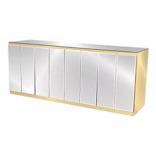 Ello Brass and Beveled Mirrors 4 Door Hollywood Regency Credenza Sideboard For Sale