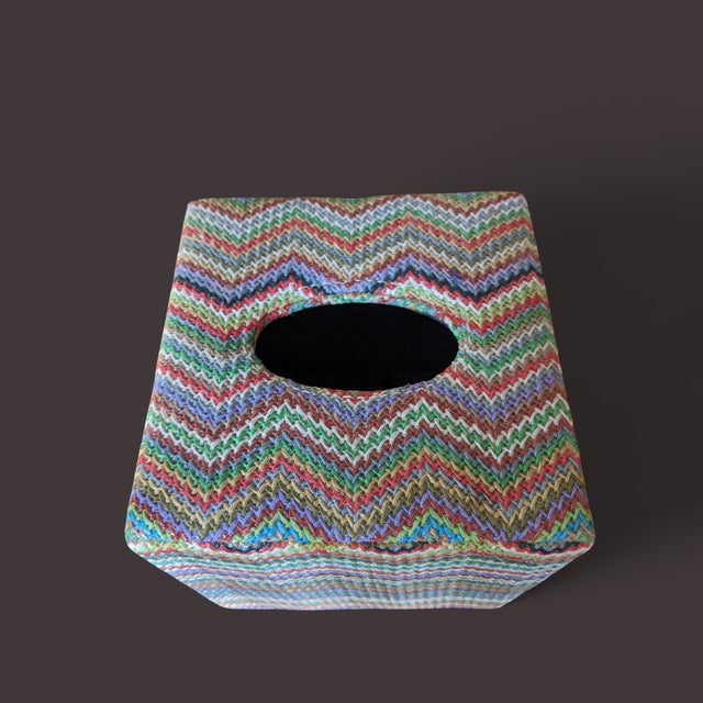 Missoni Style Multicolor Knit Chevron Tissue Box Cover For Sale - Image 9 of 13