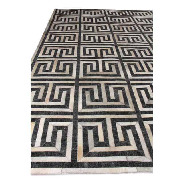 Dover Patchwork Leather Viscose Charcoal Ivory Rug - 11'6"x14'6" For Sale - Image 4 of 8