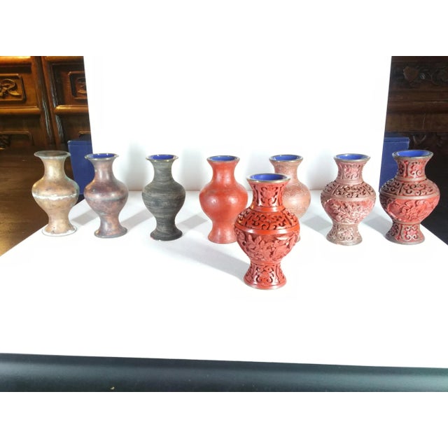 1960s Vintage Cinnabar Vases - Set of 8 For Sale In Chicago - Image 6 of 6