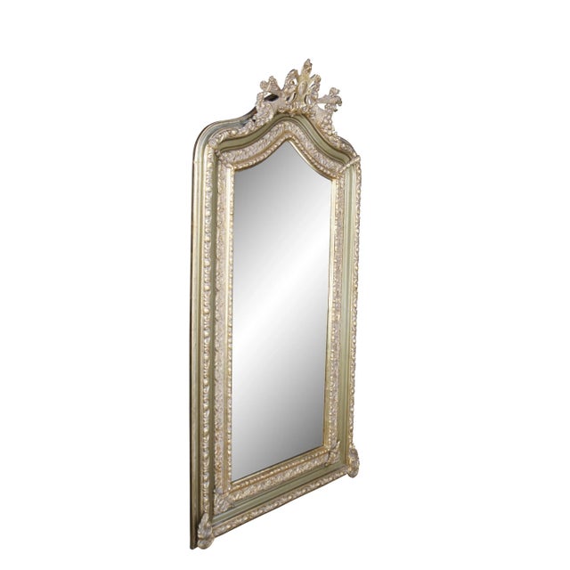 French 20th Century French Louis XVI Giltwood Dressing Floor Pier Mirror Beveled Glass For Sale - Image 3 of 12
