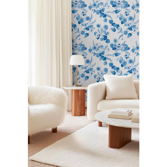 Textile Chirp Society Floral Grasscloth Wallpaper by House Party | French Blue | 8 Yards For Sale - Image 7 of 10