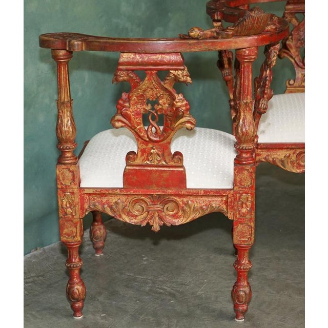 19th Century Carved Red and Gilt Tête-À-Tête Lovers Conversation Set For Sale - Image 13 of 18