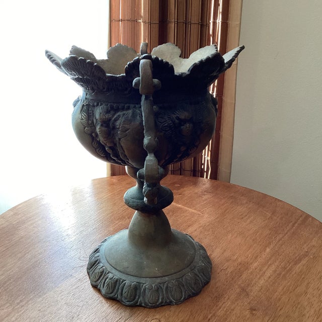Antique 18th Century Brass Bronze French Style Goblet Urn Vase or Planter Ornate Loving Cup Anita Speedo Design For Sale - Image 4 of 13