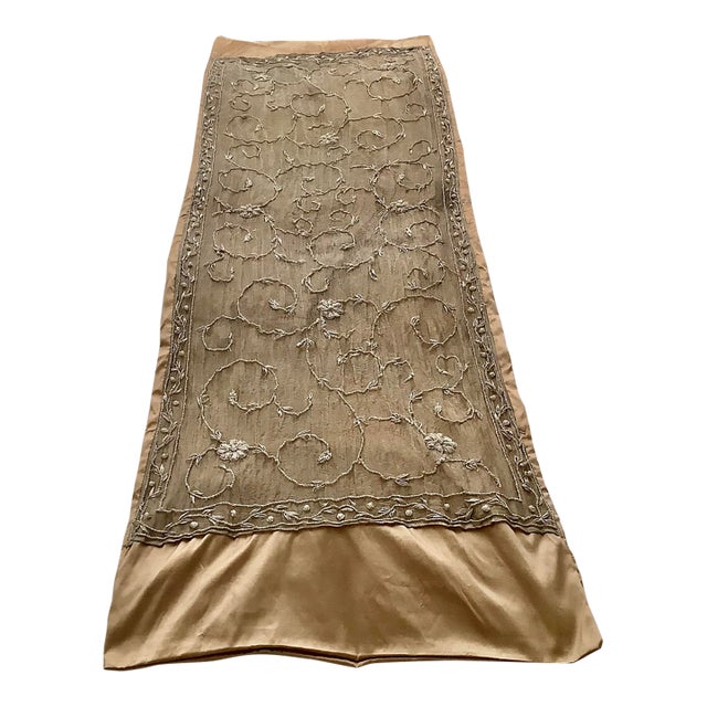 Asian Zardosi Embroidered Silk Decorative Table Runner Throw For Sale
