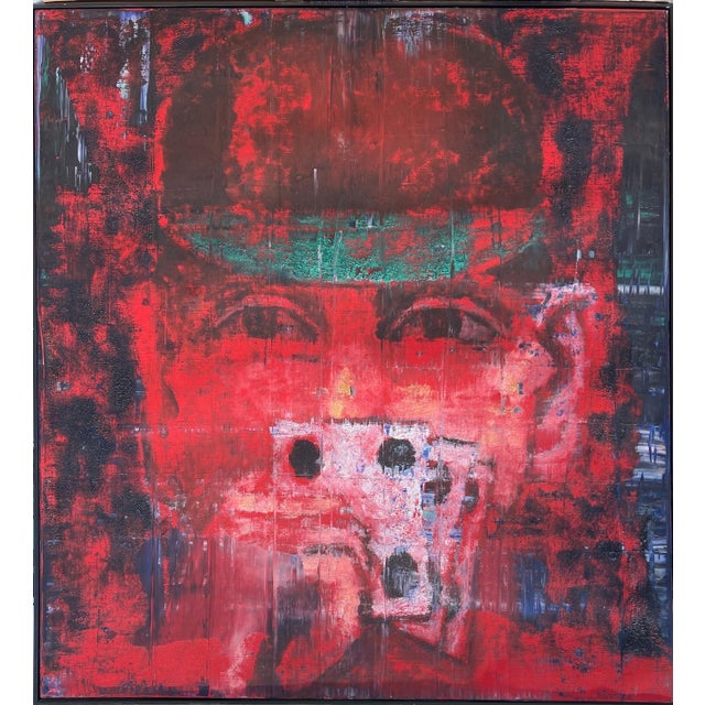 Textile Aaron Fink, Large Modernist Oil Painting Card Poker Player Aaron Fink Pop Art Americana, 1986 For Sale - Image 7 of 14