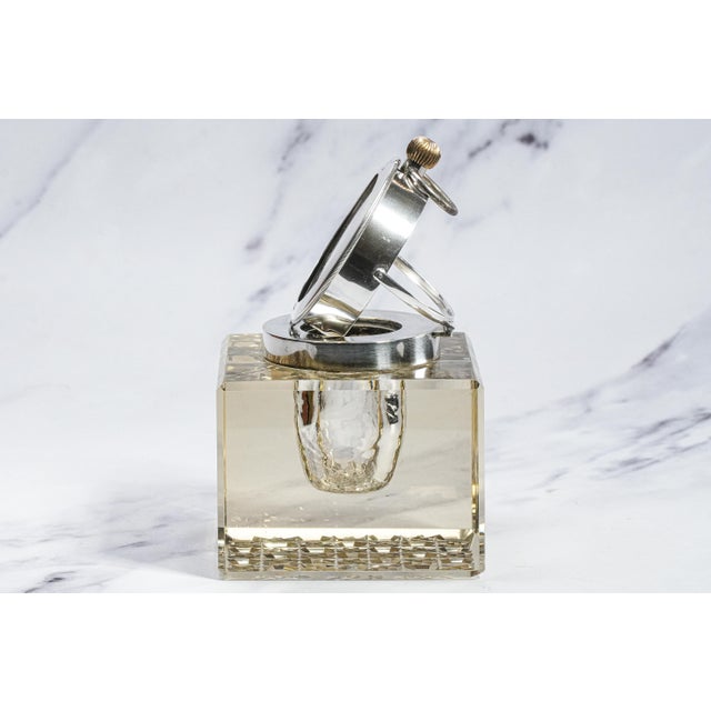 Impressive Large English Antique Crystal Sterling Silver Paperweight Desk Inkwell Goliath Clock For Sale - Image 11 of 18