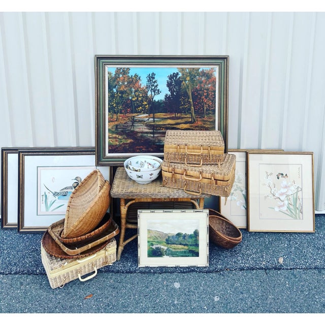 Tan Round Graduated Natural Woven Wicker Rattan Winnowing Tray Baskets- Set of 3 For Sale - Image 8 of 9