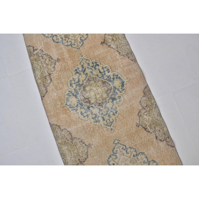 Vintage Distressed Turkish Oushak Long Hallway Runner Rug With Muted Medallions - 3x14 For Sale - Image 9 of 10