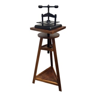 Antique Cast Iron Book Press on Workshop Tripod Stand, 1890s For Sale