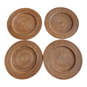 Vintage Woven Rattan Plate Chargers - Set of 4