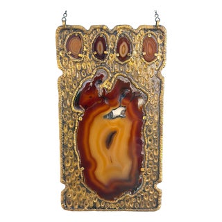 Brutalist Wall Relief with Inset Agate Slices, 1960s For Sale