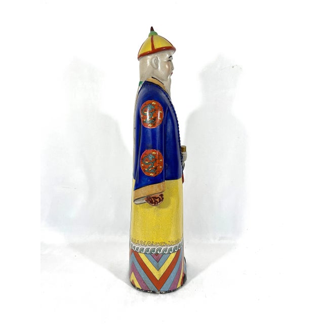 1950s Large Vintage Chinese Republic Period Crackle Glazed Figure of a Qing Scholar of Calligraphy on Wood Stand For Sale - Image 5 of 13