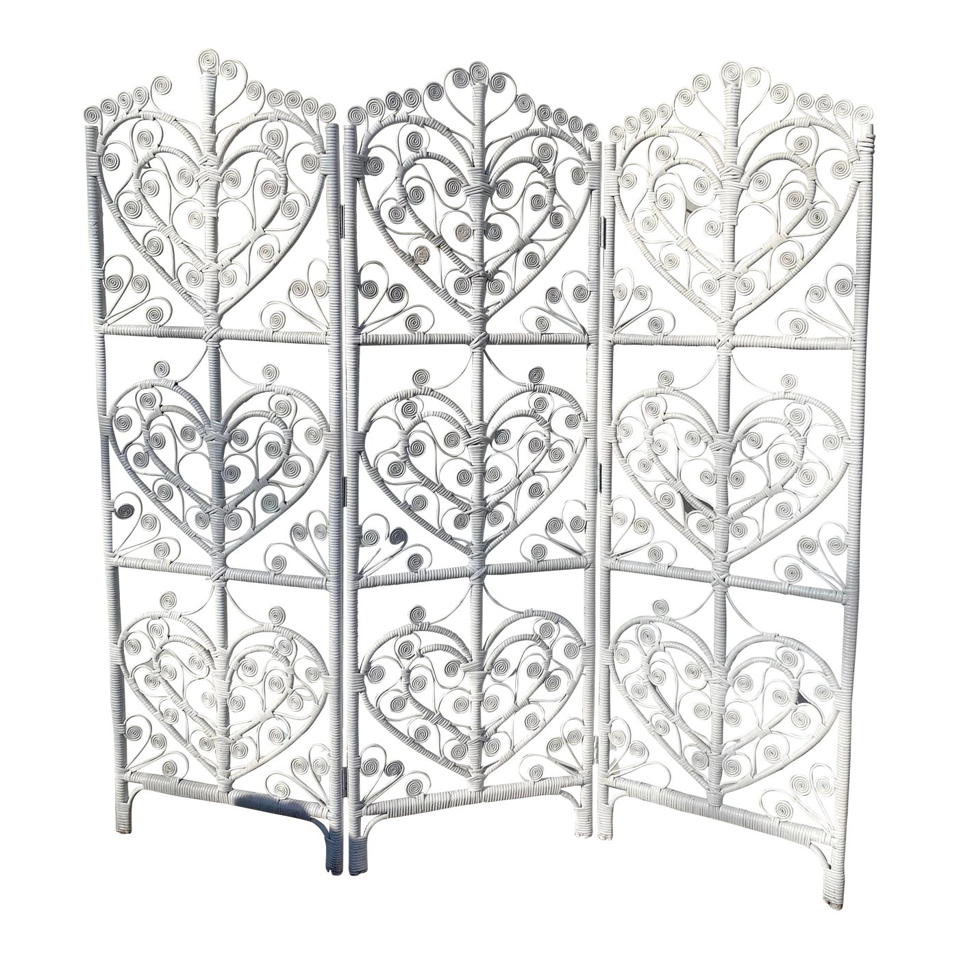 Late 20th Century Boho White Rattan/ Wicker Room Divider Screen Chairish